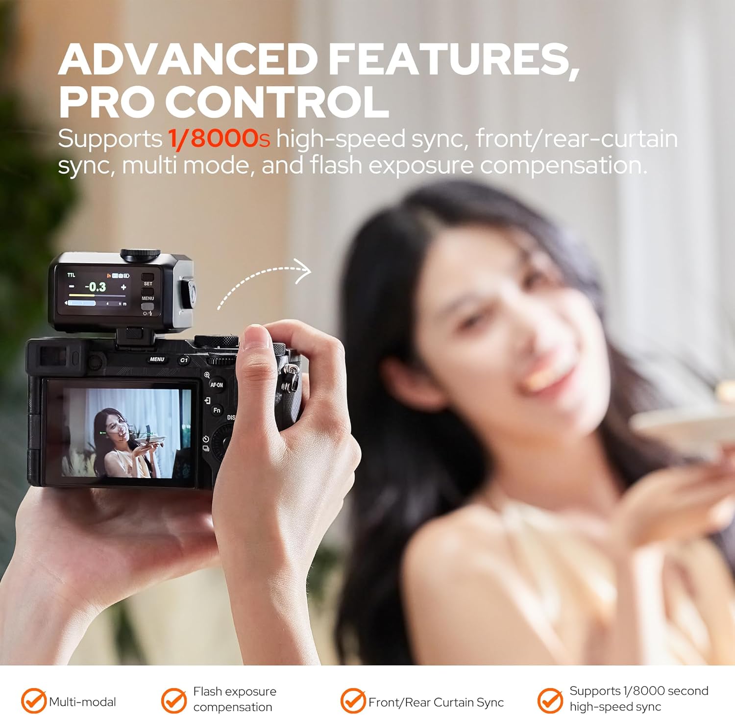 GODOX iT30 Pro F TTL mini wireless camera flash mounted on Fuji camera for professional photography use.