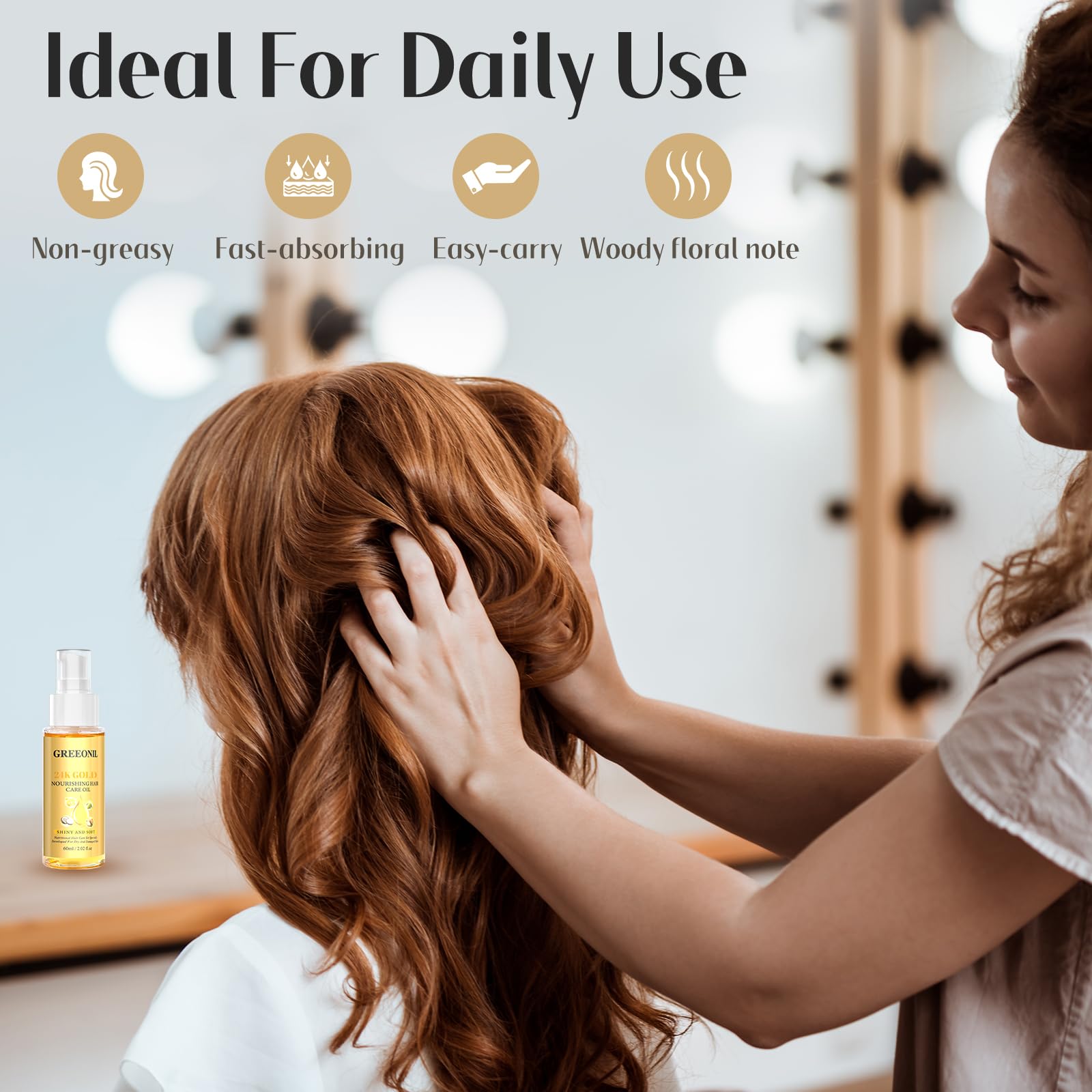 GREEONIL 24K Gold Argan, Coconut, and Olive Oil Serum for Frizz Control, Shine, - GREEONIL Official Product View 6