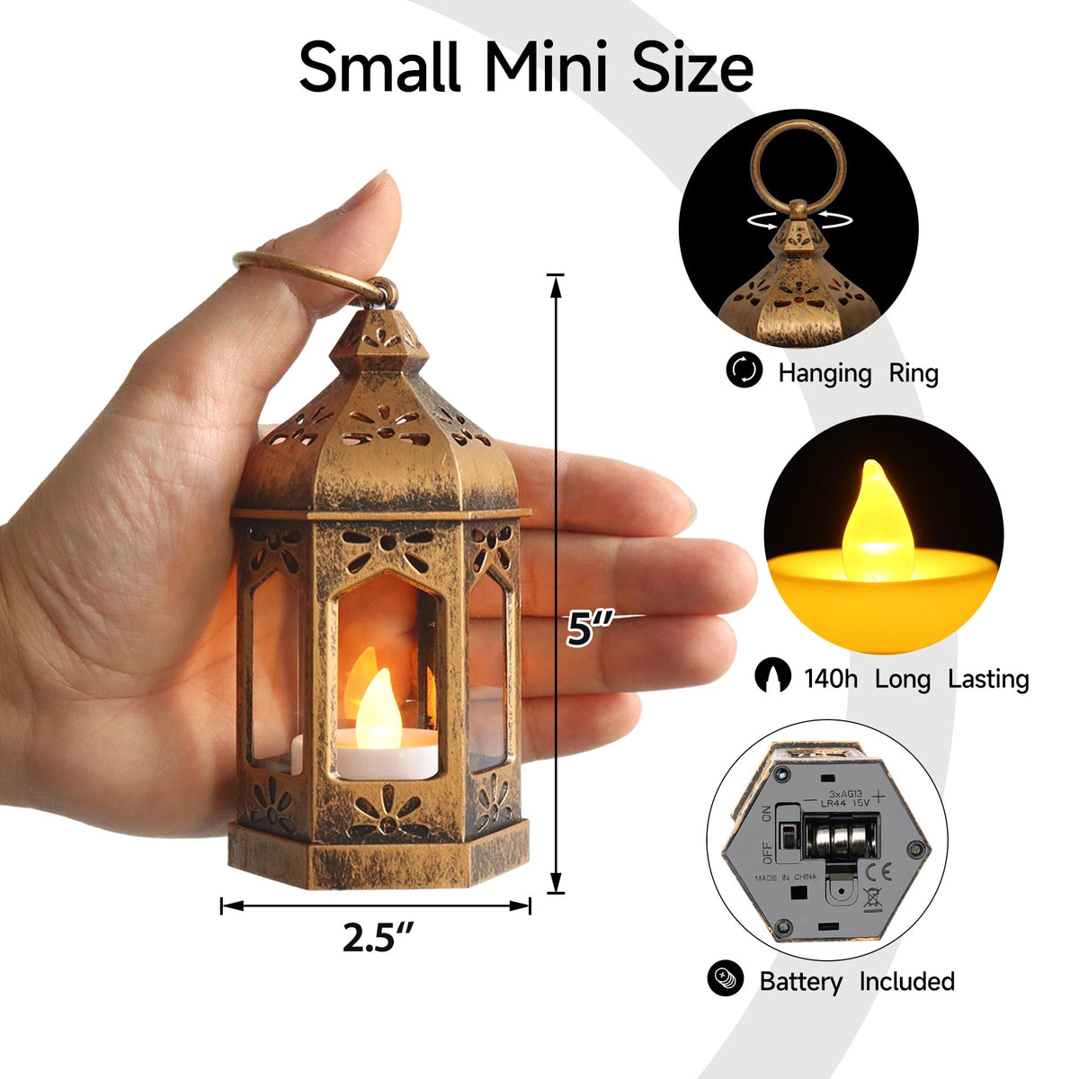 8Pcs Mini Lantern with LED Tealight Vintage Brown Lanterns - LLQ Official Imagery - 4