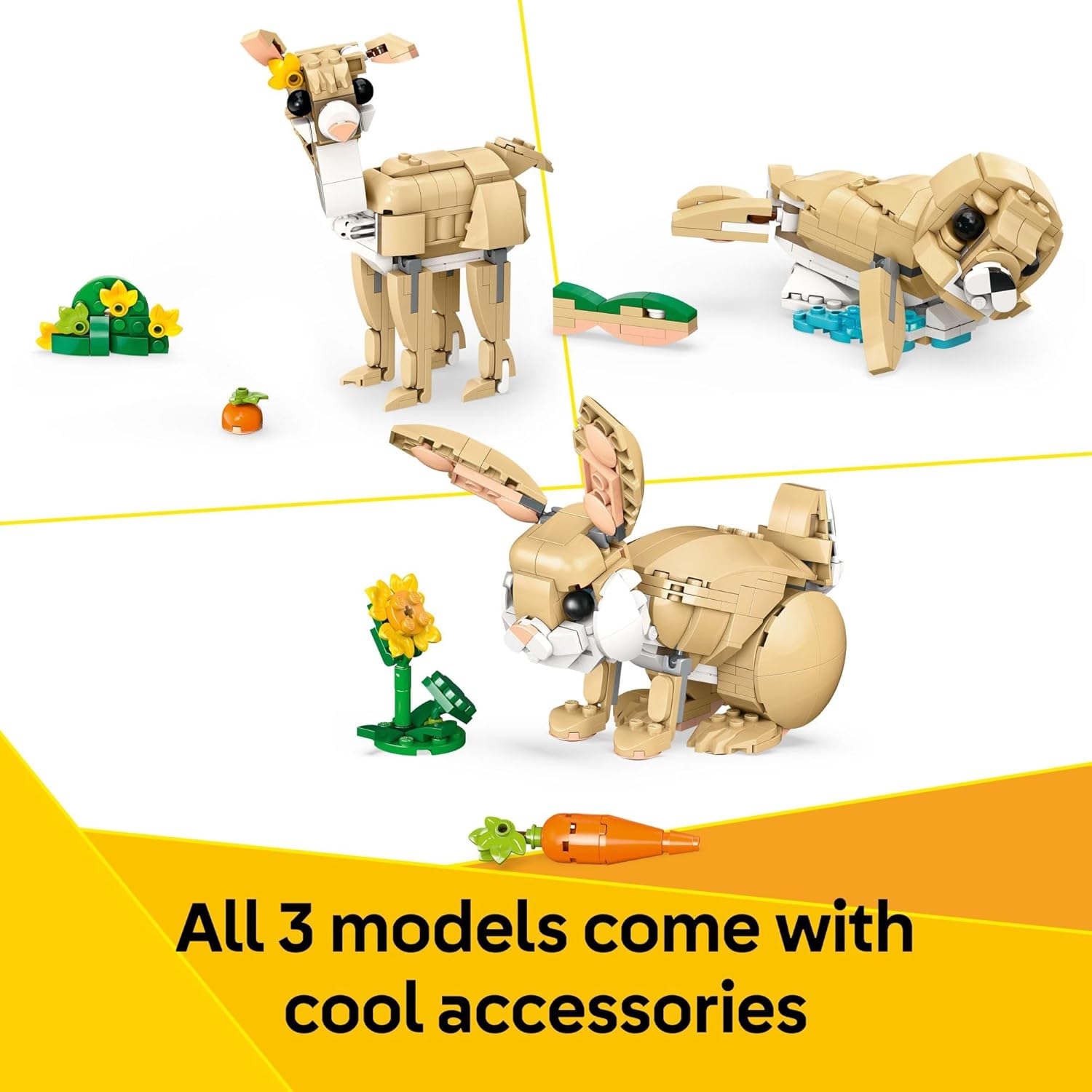 LEGO Creator 3-in-1 Cute Bunny building toy for kids, showing the assembled bunny figure with colorful LEGO bricks.
