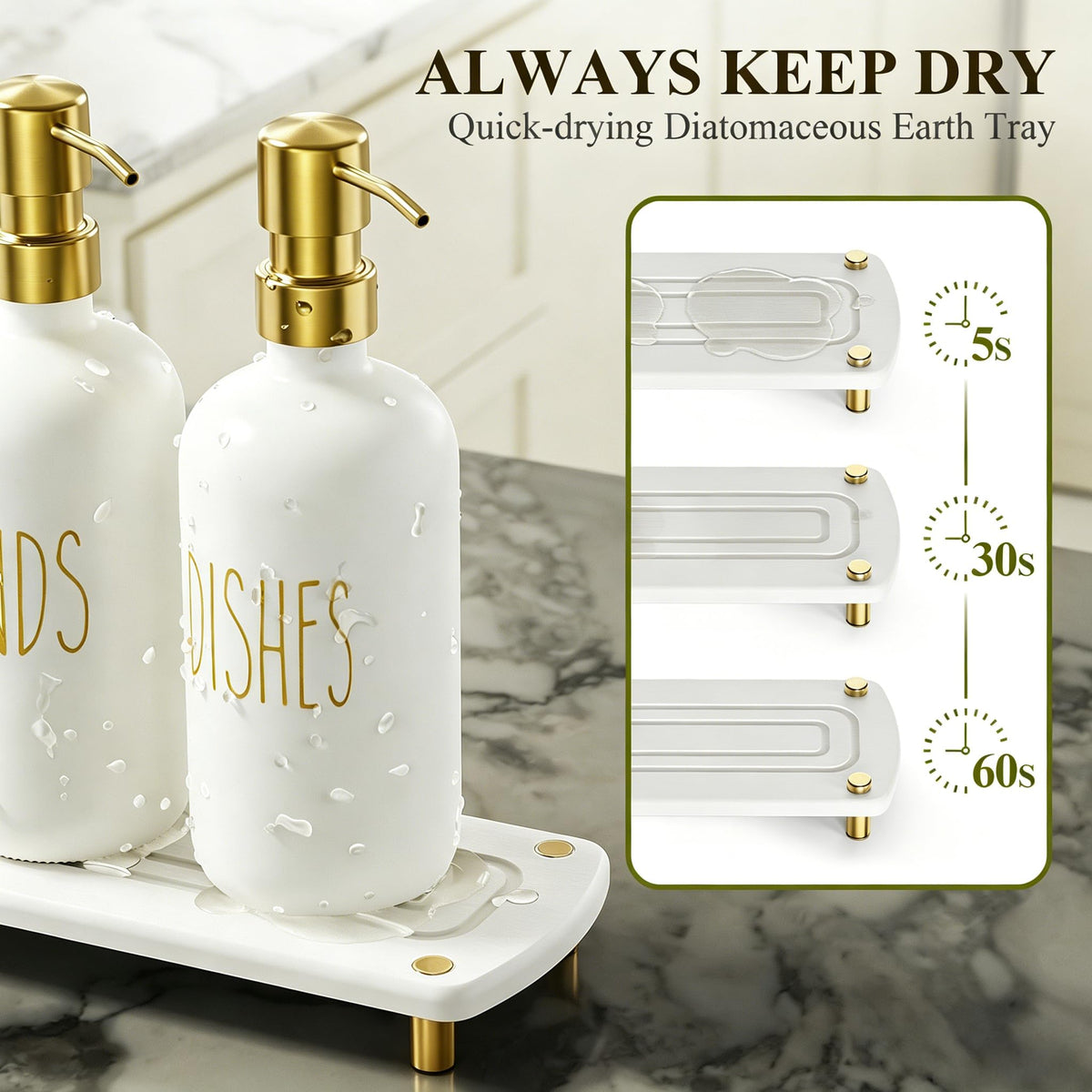 Kitchen Soap Dispenser Set Comes with Ceramics Sponge Holder - Cisily Official Imagery - 4