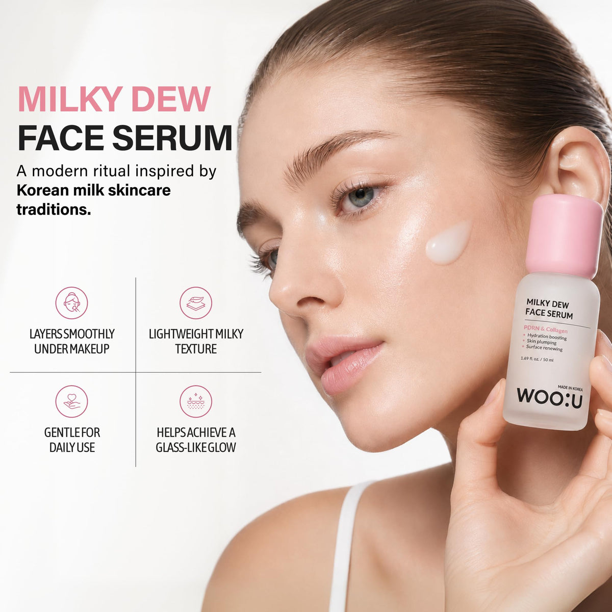WOO U Korean Skin Care PDRN Collagen Milky Serum Glass Dewy - WOO:U Official Imagery - 5