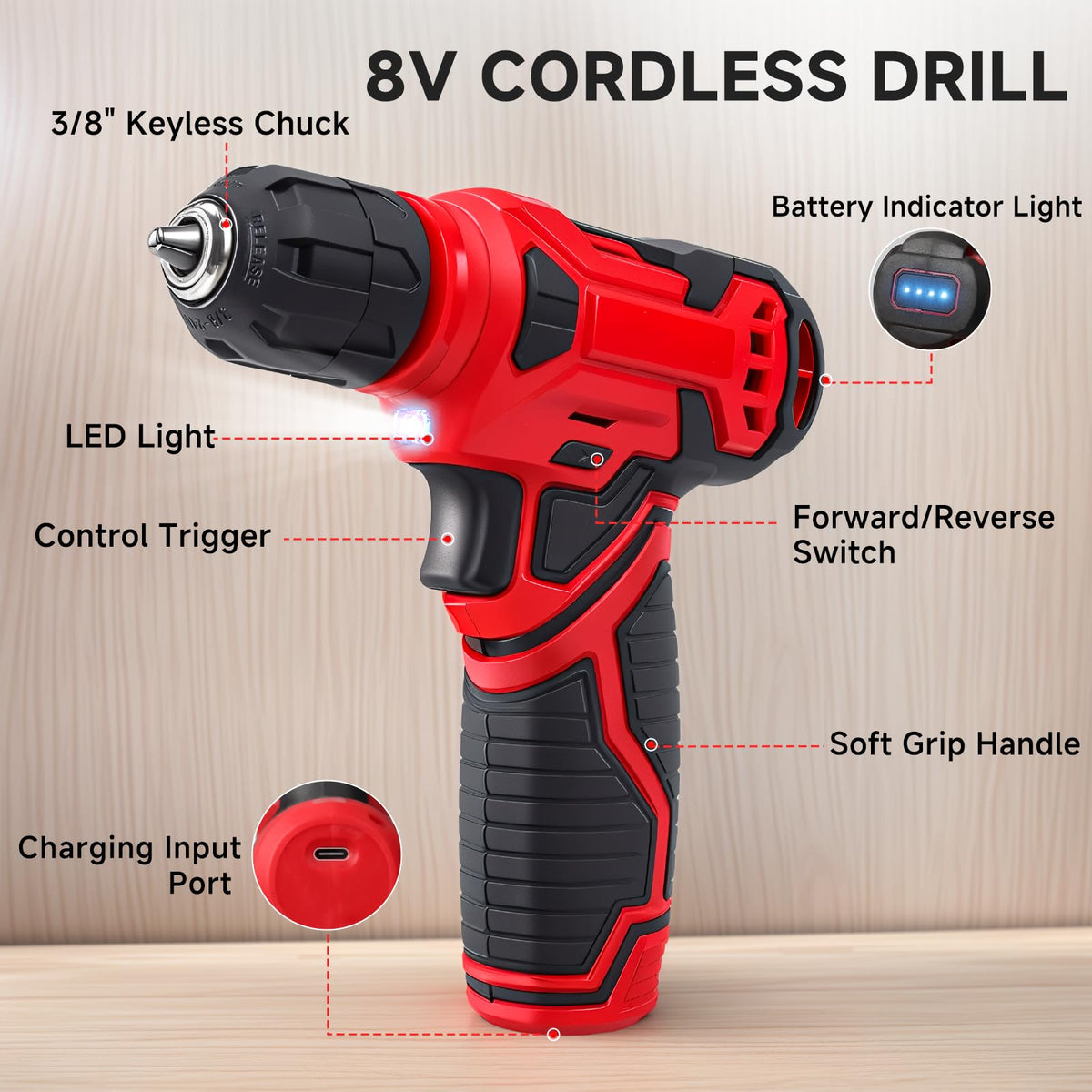 8V Cordless Drill Set 132 Piece Home Tool Set for DIY Home - prekull Official Imagery - 5