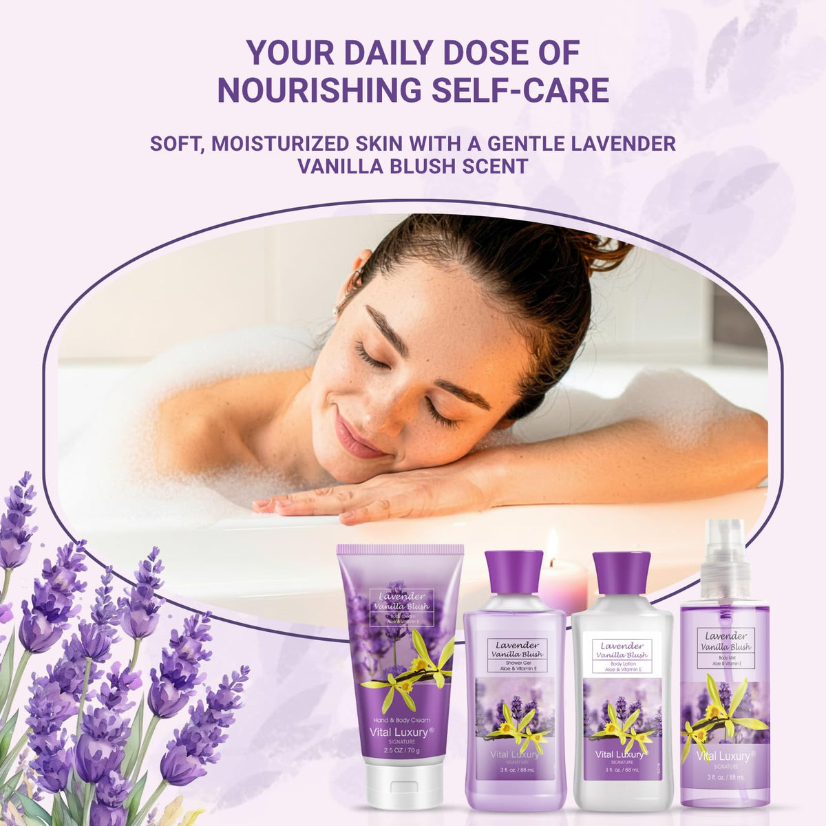 Lavender Vanilla Blush Bath Set 4PC Shower Gel Lotion Hand - BBlove Official Imagery - 3