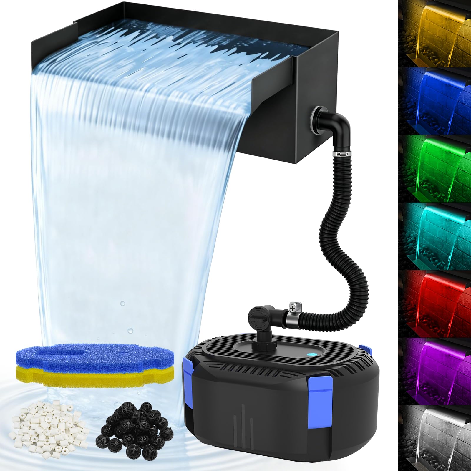 AquaMiracle Pond Waterfall Kit with Lights | 8" Stainless Steel W - AquaMiracle Official Product View 1