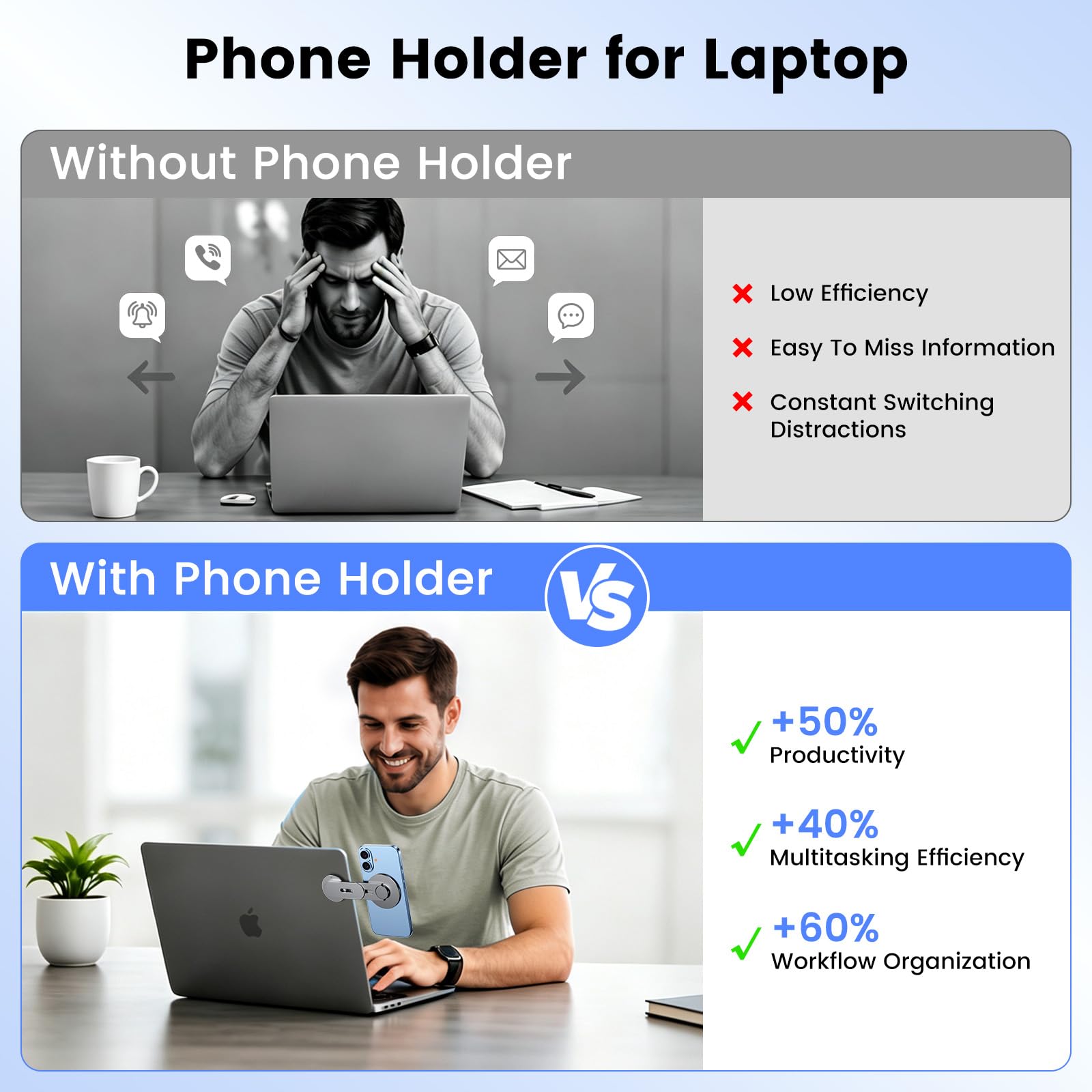 MagDIGITEH magnetic phone holder for laptops, adjustable gray mount for iPhone 12-17 and all phones, fits Tesla monitor.