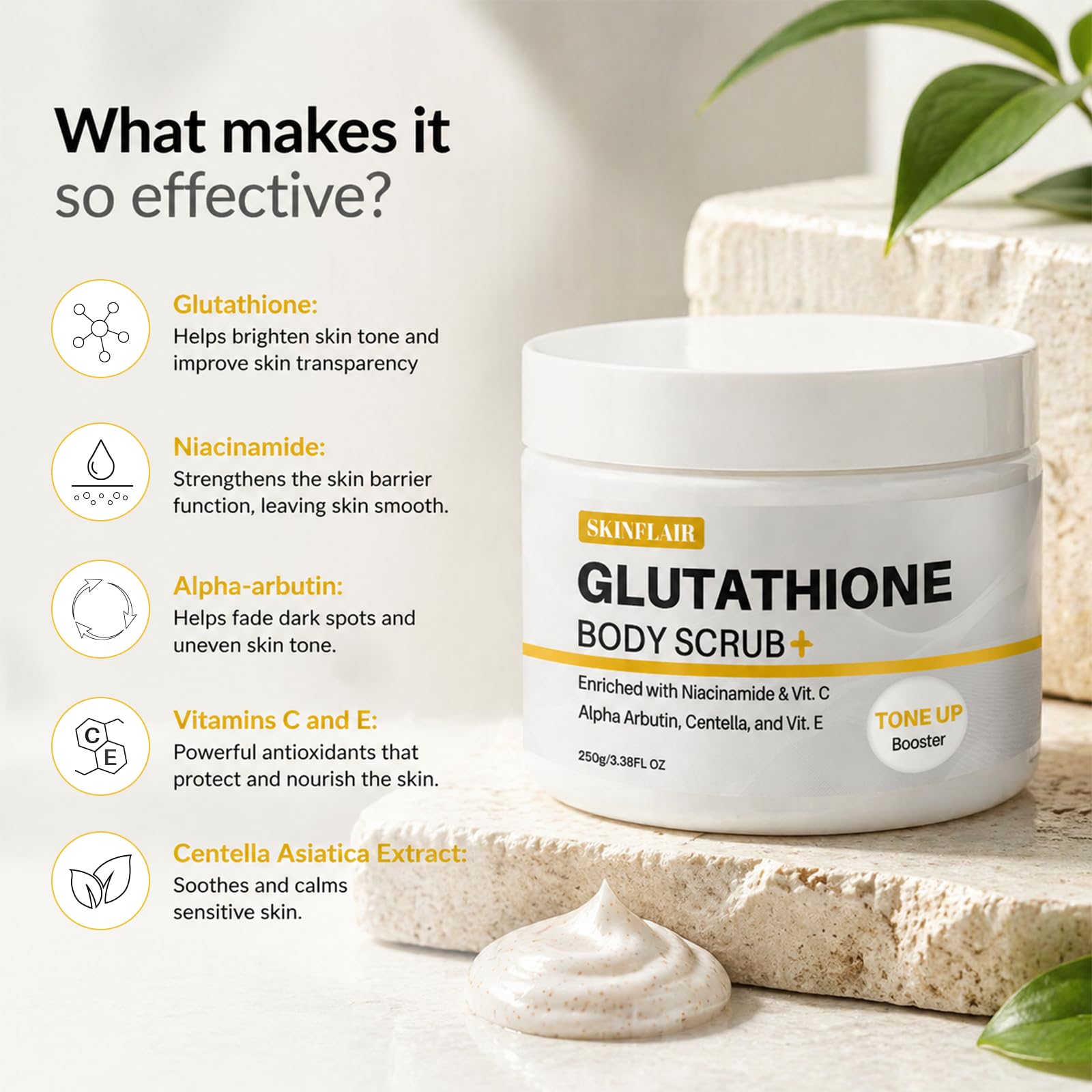Glutathione Body Scrub with Rosehip Sea Salt Exfoliating - Skinflair Official Imagery - 5