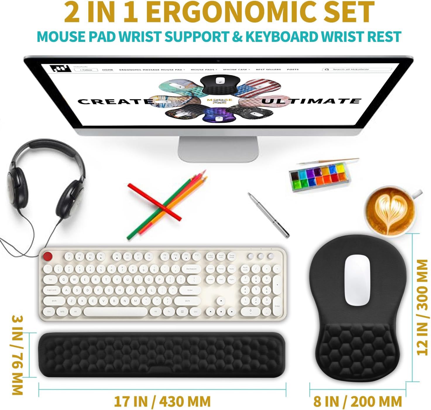 Hokafenle 2-in-1 Ergonomic Mouse Pad & Keyboard Wrist Rest