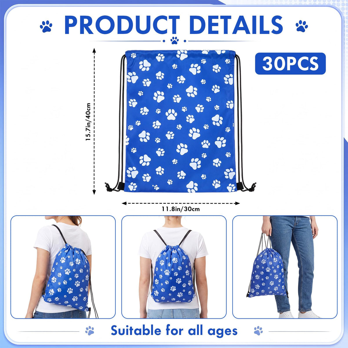 Kacctyen 30 Pcs Paw Print Drawstring Bags Puppy Cinch - Kacctyen Official Imagery - 3