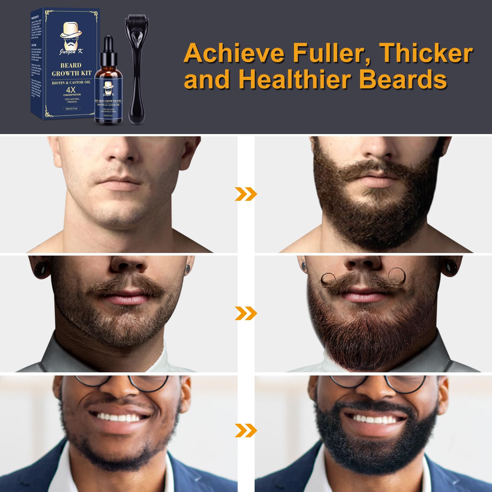 Jurgen K Beard Growth Kit, Beard Growth Oil w - Biotin & Castor Oil & Beard - Jurgen K Official Product View 6