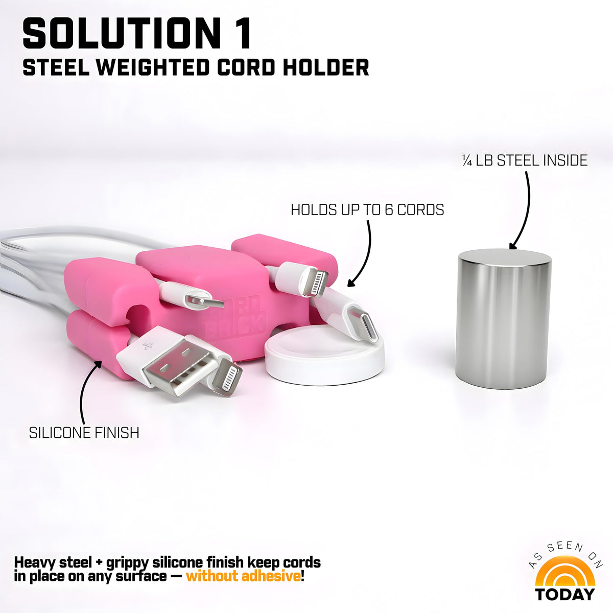 2PK Silicone Steel Weighted Cord Holders for Nighstand Cable - CordBrick Official Imagery - 3