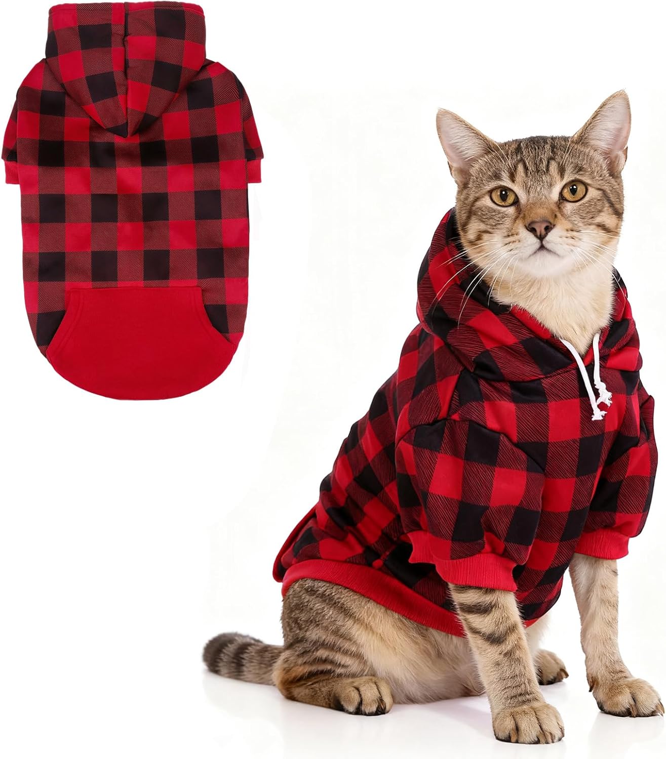 KOOLTAIL Plaid Cat Hoodie Pet Clothes Sweater with Hat and Pocket