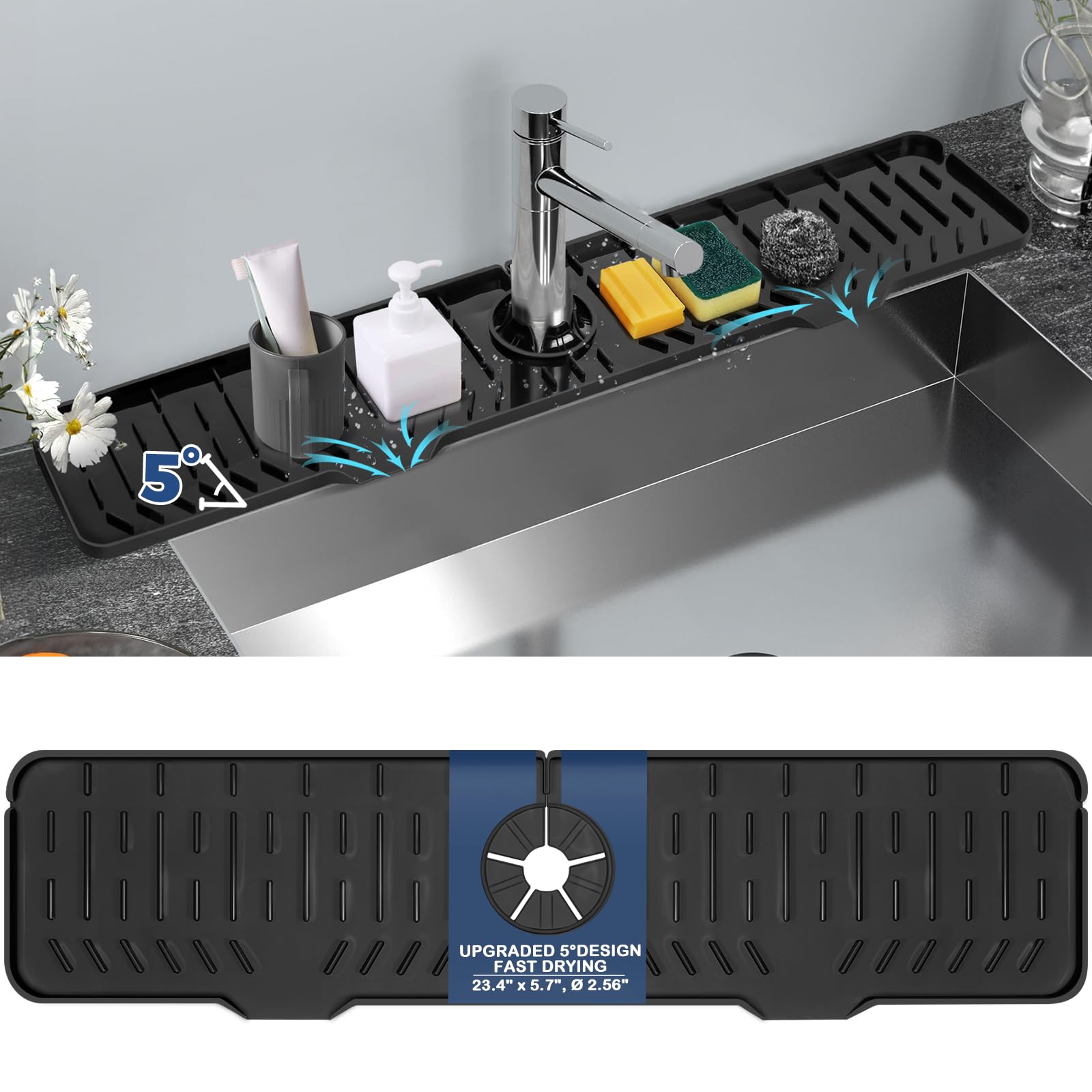 BFONS Silicone Faucet Handle Drip Catcher Drying Tray Mat Dish So - BFONS Official Product View 9
