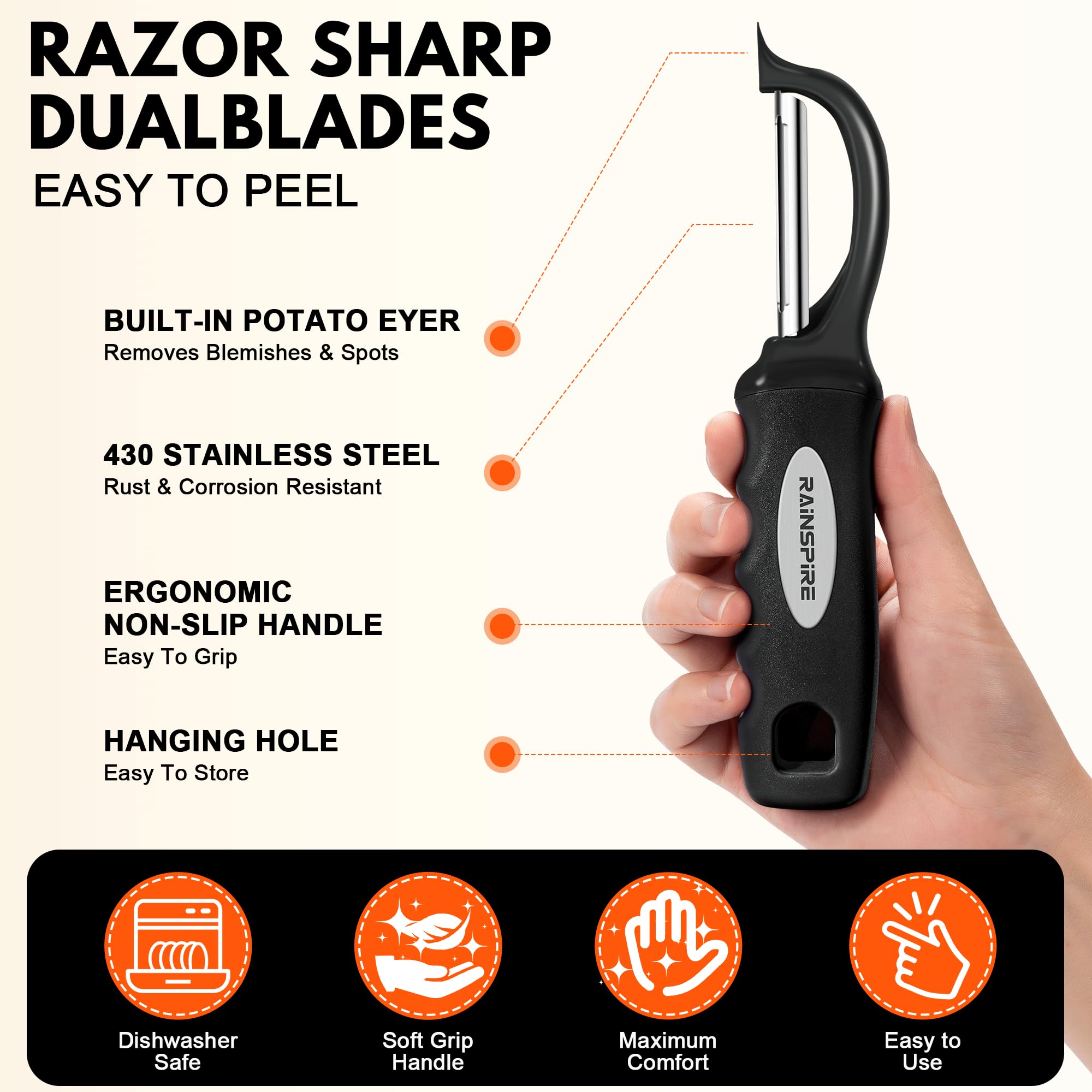 Rainspire Swivel Vegetable Peeler Soft Comfort Handle Sturdy Long by Rainspire - Angle View 6