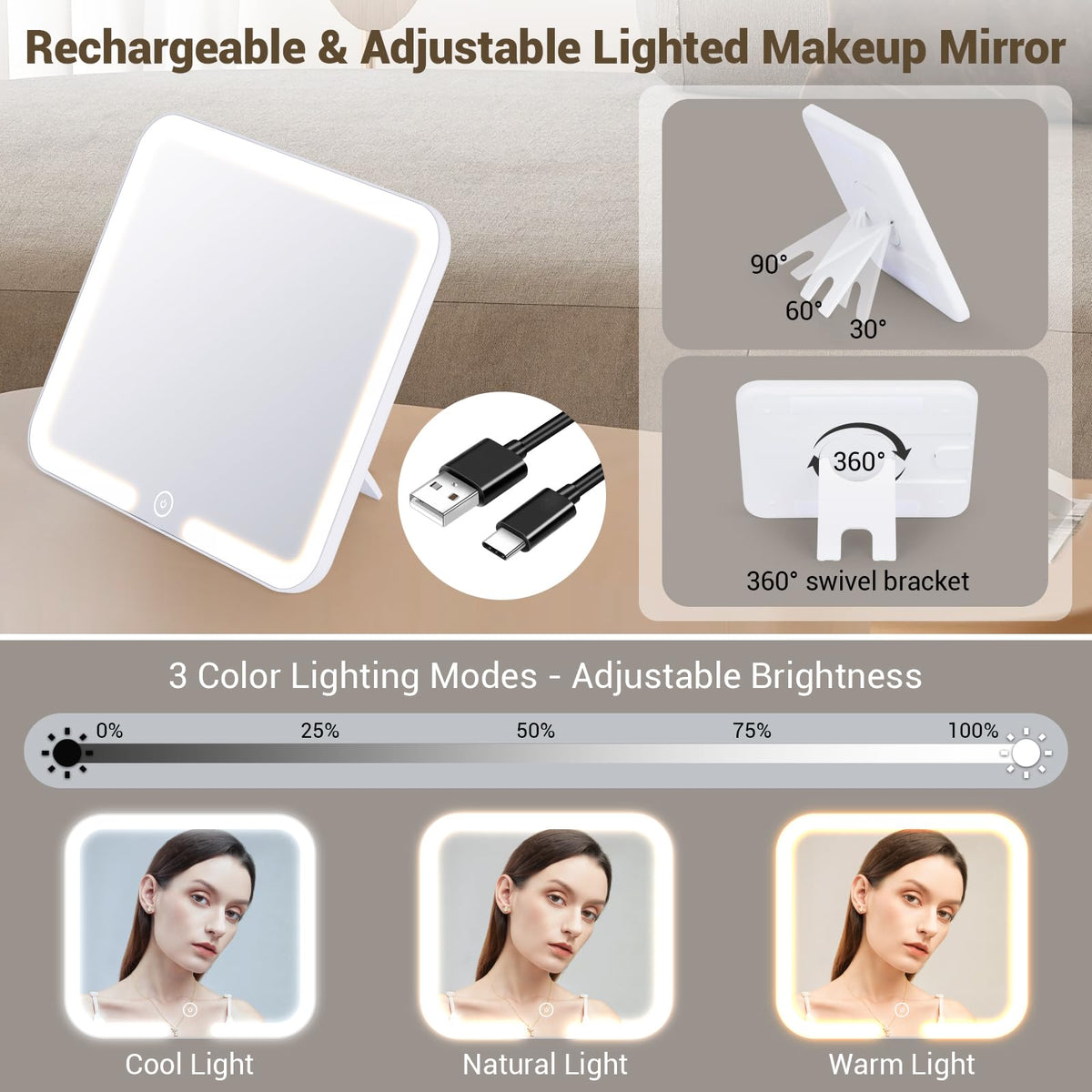 Travel Makeup Bag with Led Mirror Make up Case with Lighted - Aiborke Official Imagery - 3
