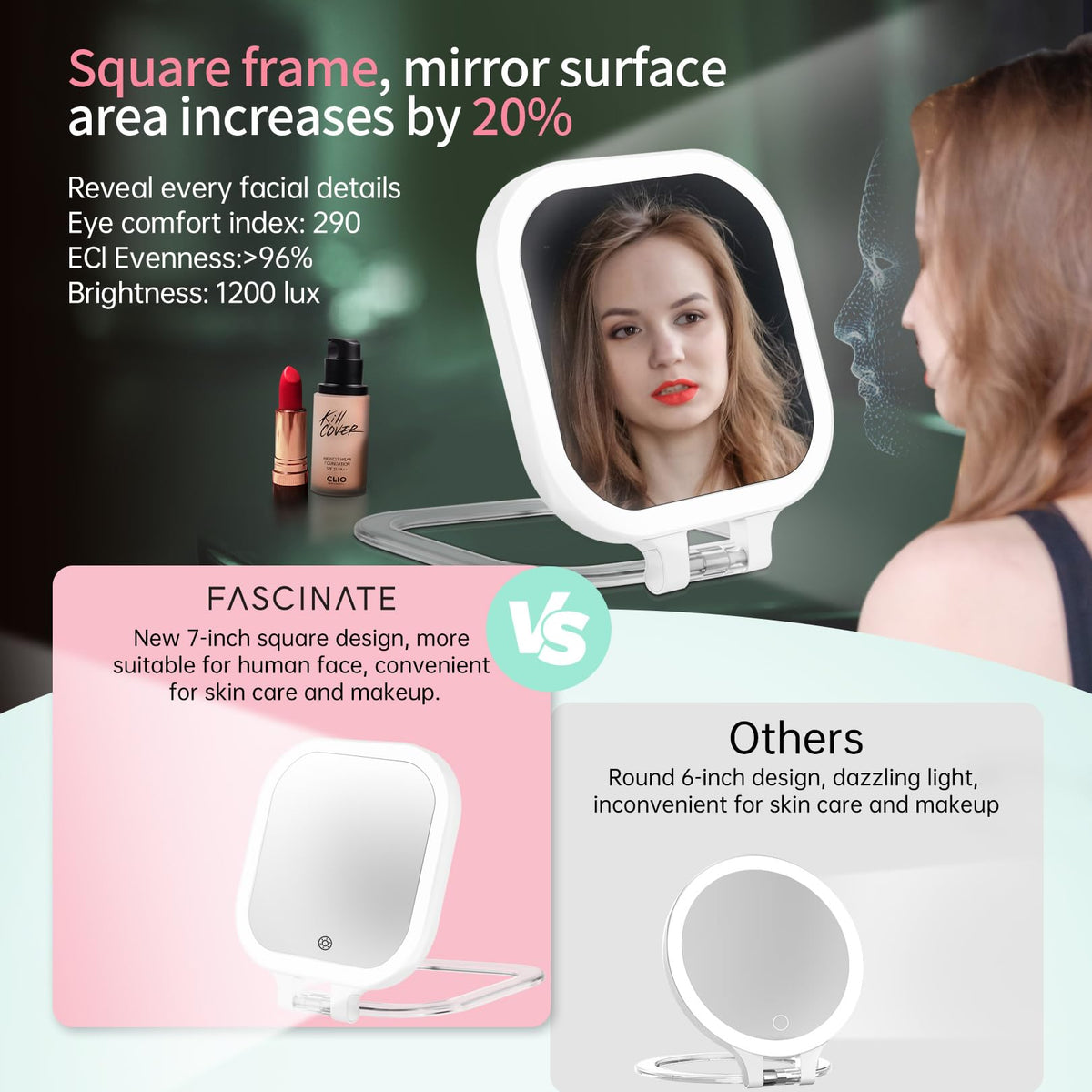 7 Rechargeable Travel Makeup Mirror 30X Magnification - FASCINATE Official Imagery - 4