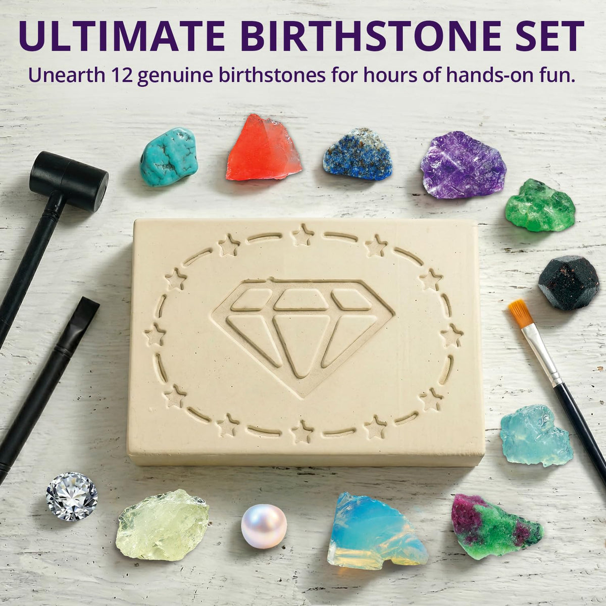 Birthstone Dig Kit 12 Real Gems DIY Necklace Crystal Pendant - PIBEX Official Imagery - 4