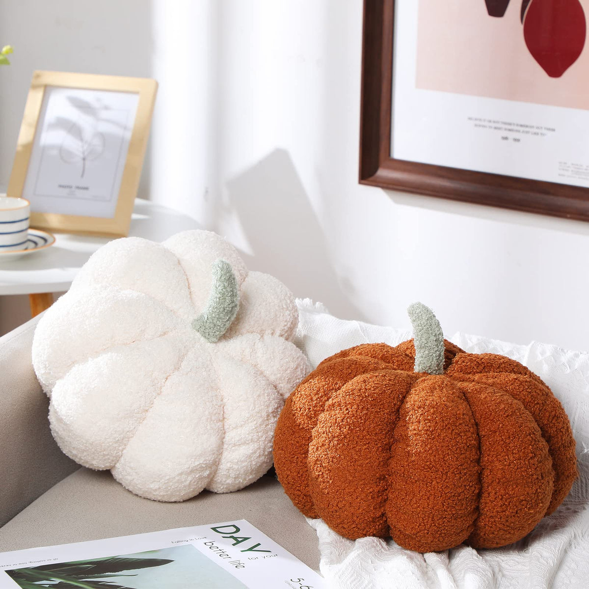 2 Pcs 3D Pumpkin Pillow Fall Decor Halloween Cushions White - Kajaia Official Imagery - 1