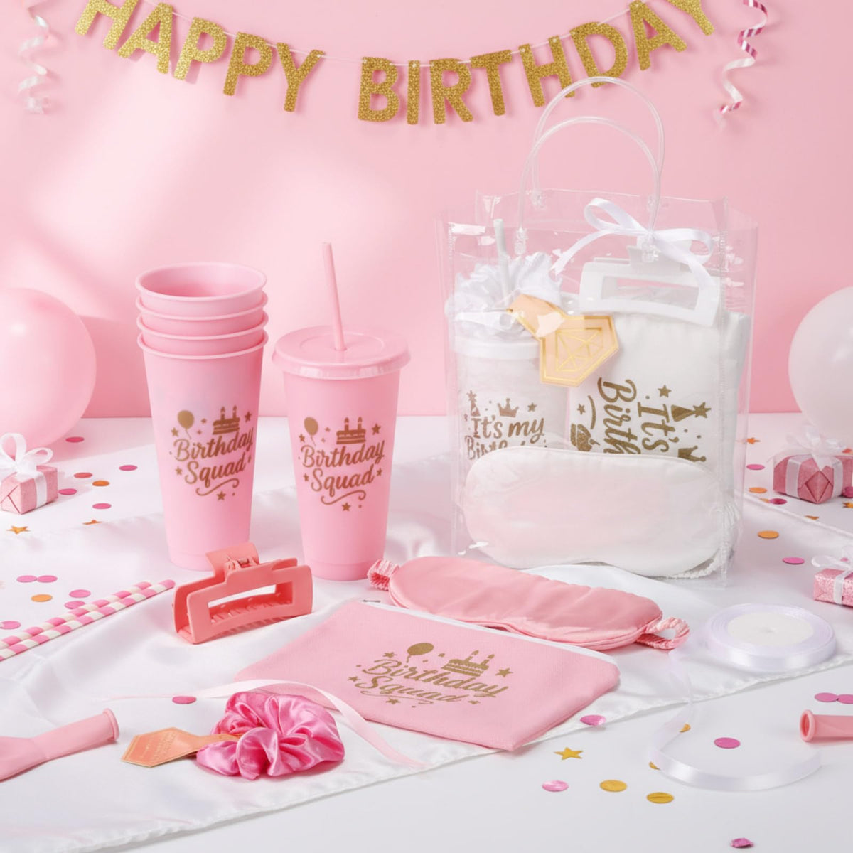 Birthday Squad Party Favors for Women Pink White 6 Sets - Ferrochef Official Imagery - 3