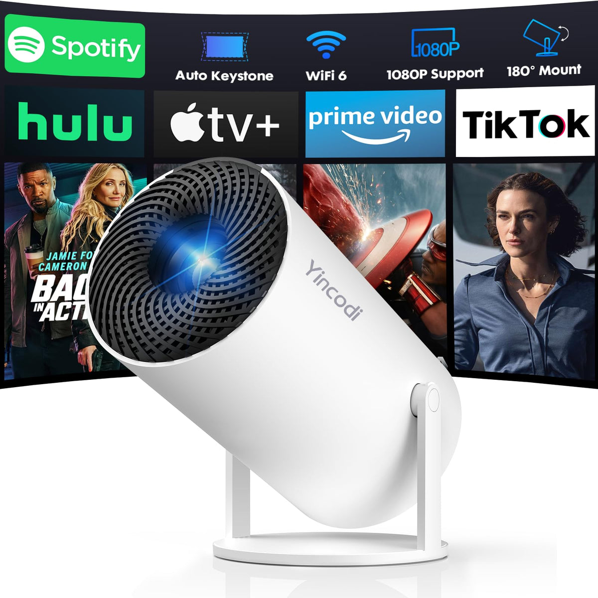 Mini Projector with WiFi and Bluetooth Native 1080P Portable - YINCODI Official Imagery - 1