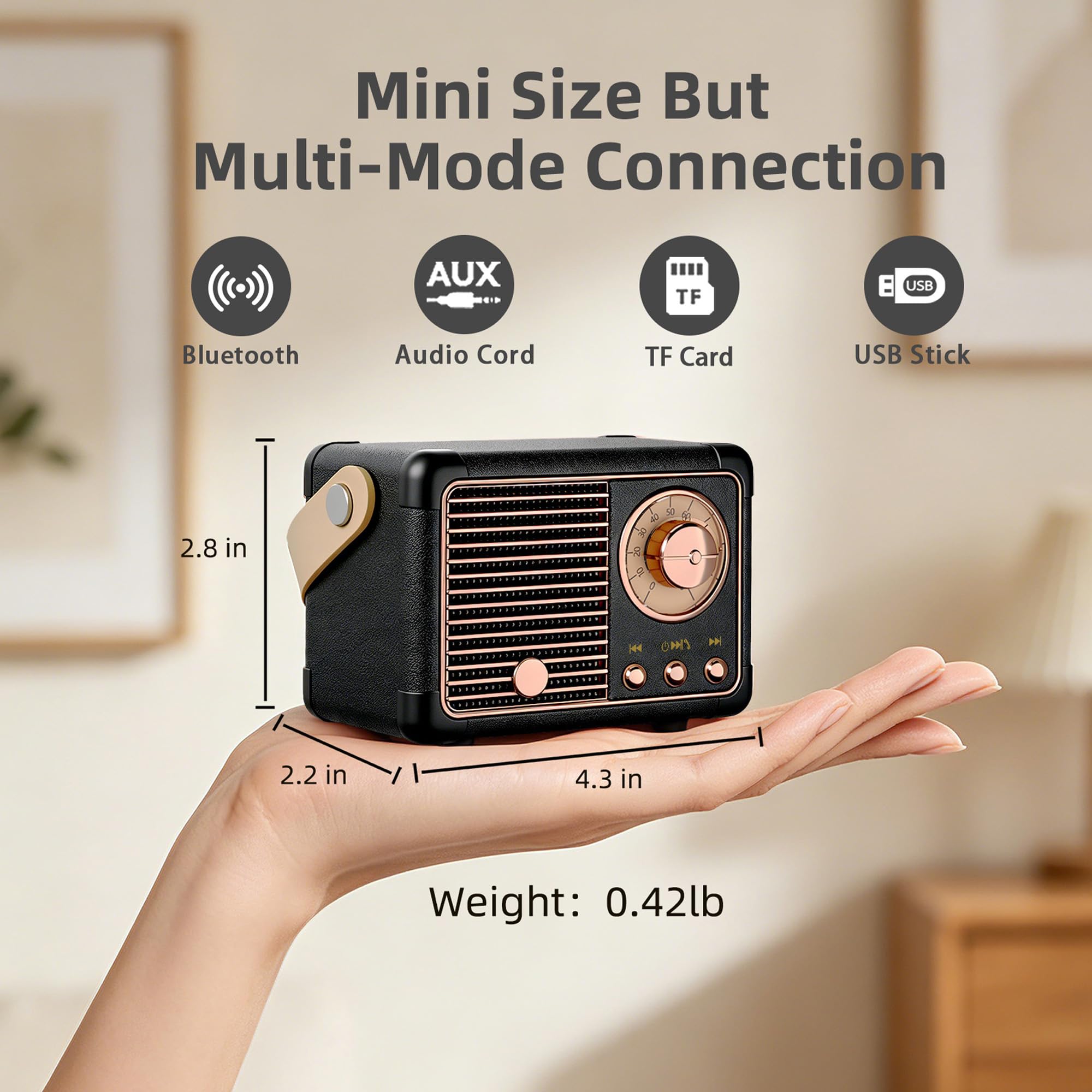 Baolira Retro Bluetooth Speaker, Small Portable Speaker, Gifts for Men - View 3
