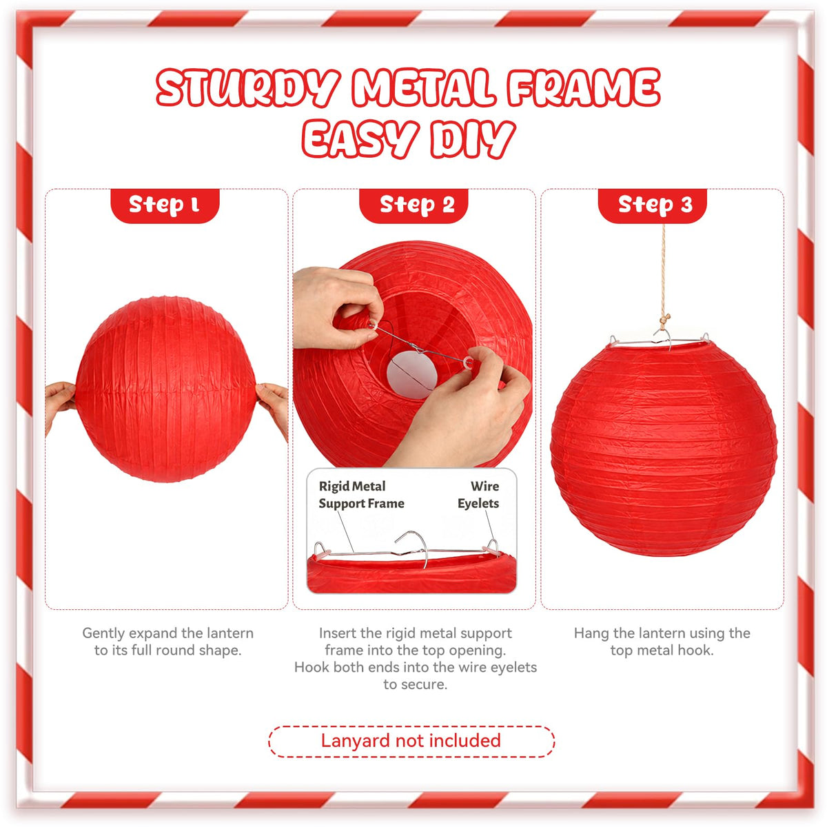 12 Pcs Red and White Checkered Paper Lanterns Set with - LuxDuo Official Imagery - 4