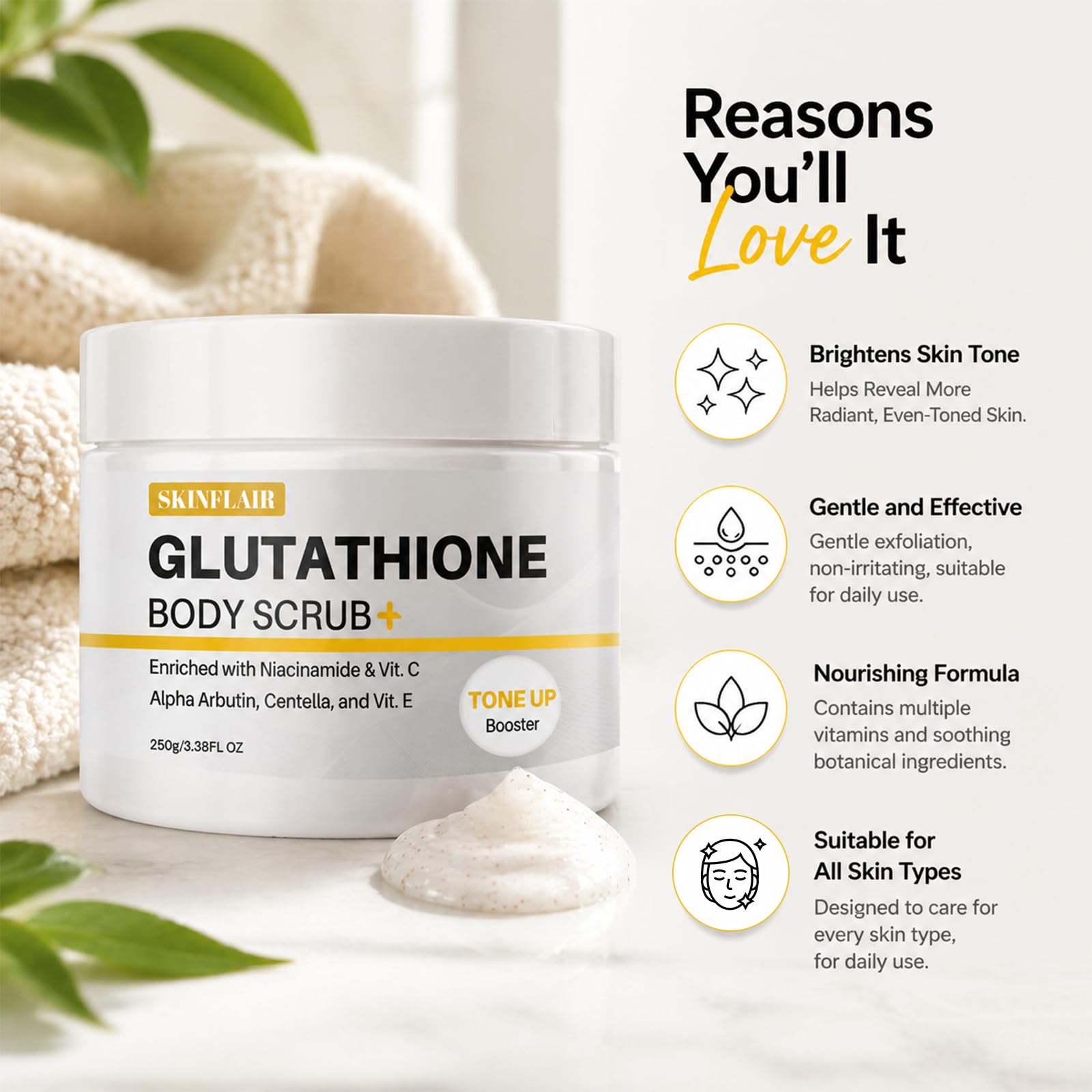 Glutathione Body Scrub with Rosehip Sea Salt Exfoliating - Skinflair Official Imagery - 6