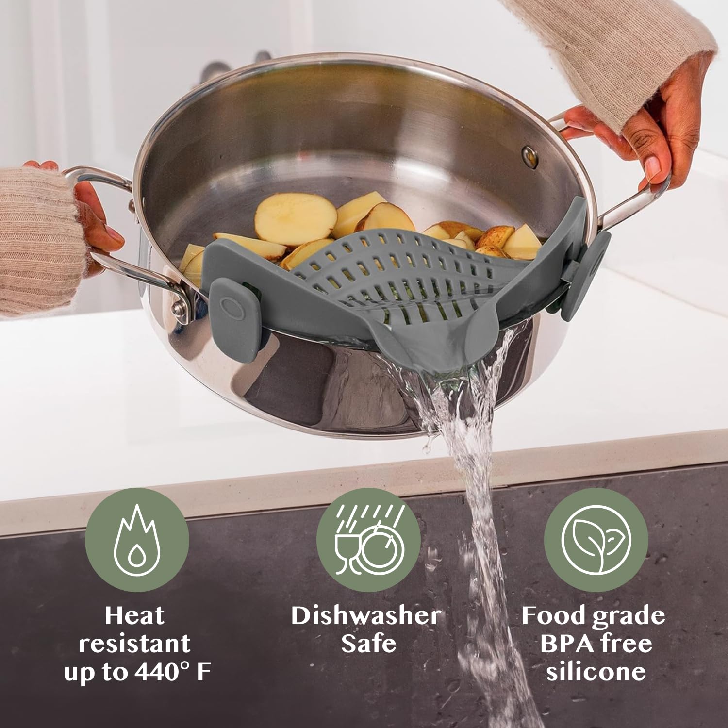 Kitchen Gizmo Snap N' Strain - Silicone Pasta Strainer Clip-On fo by Kitchen Gizmo - Angle View 7