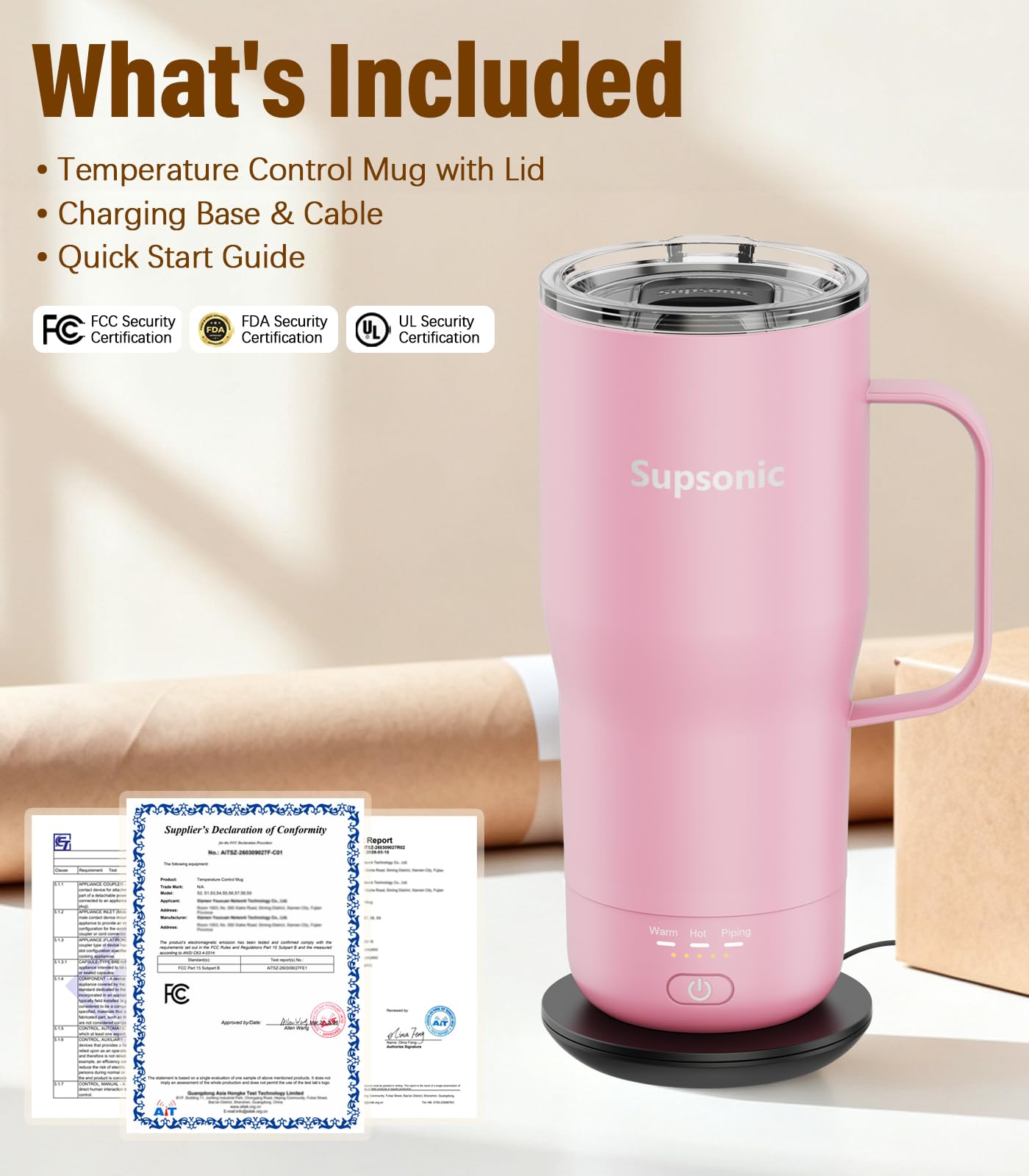 Supsonic 20oz Self-Heating Coffee Mug Electric Temp Control S3