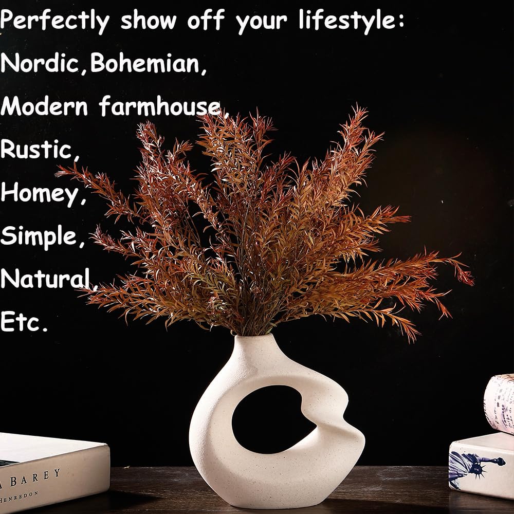 Modern White vase Set of 2 Pampas Grass Ceramic vases for - VSWINGBO Official Imagery - 4