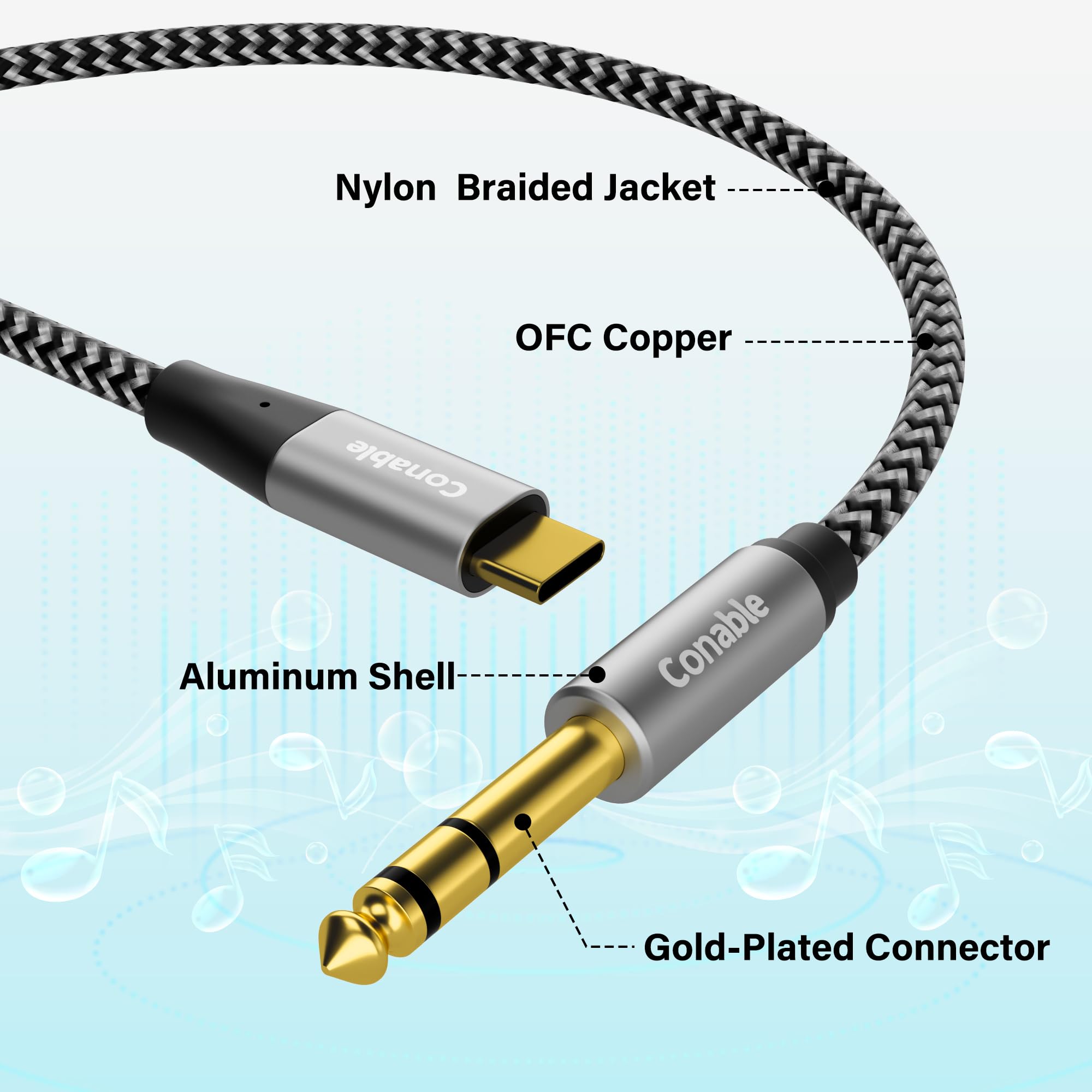 Conable USB C to 1/4" TRS Stereo Audio Cable 4FT, Unidirectional by Conable - Angle View 6