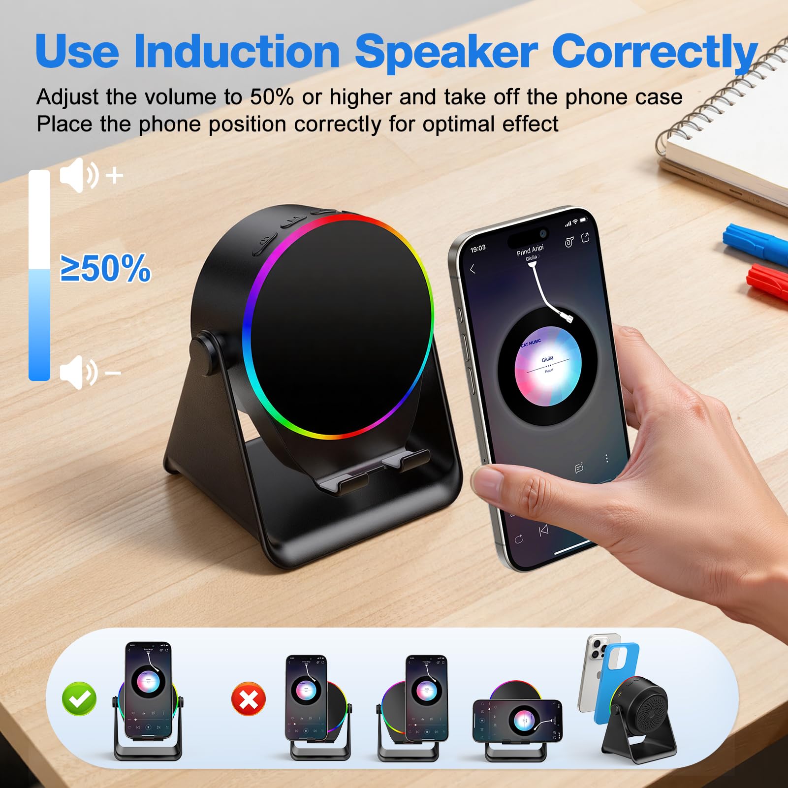 TARKARI Wireless Induction Speaker, 5 in 1 Bluetooth Speaker, 360 by TARKARI - Angle View 3