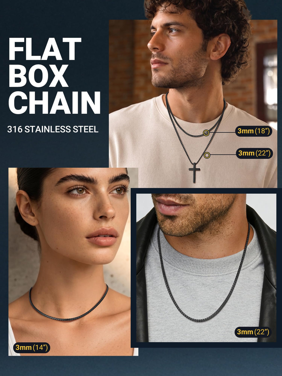 PROSTEEL Stainless Steel Flat Box Link Chain Necklace for - PROSTEEL Official Imagery - 4