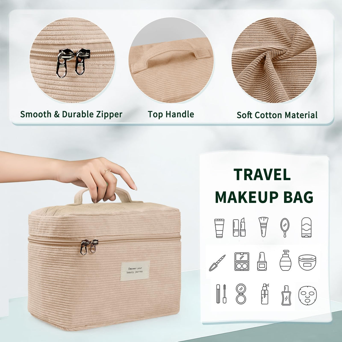4 Pcs Makeup Bag for Women Corduroy Cosmetic Bag Aesthetic - LVWNM Official Imagery - 4