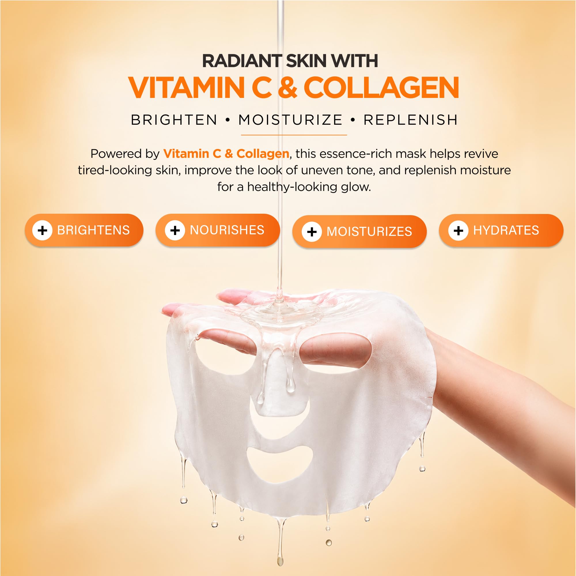 Vitamin C &amp; Collagen Korean Sheet Masks, Dermatologist Tested - Azure Cosmetics