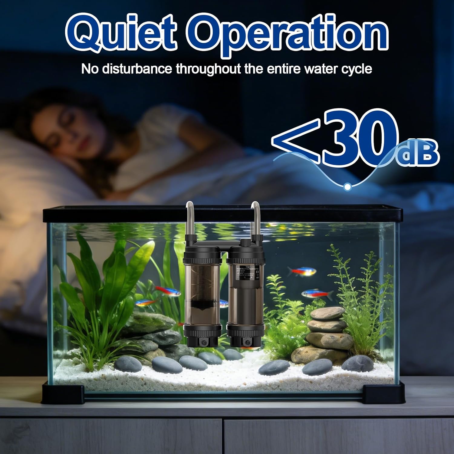 hygger hang-on back aquarium filter for fish tanks, 120 GPH flow rate, 8.5W power, clear view of the filter unit in use
