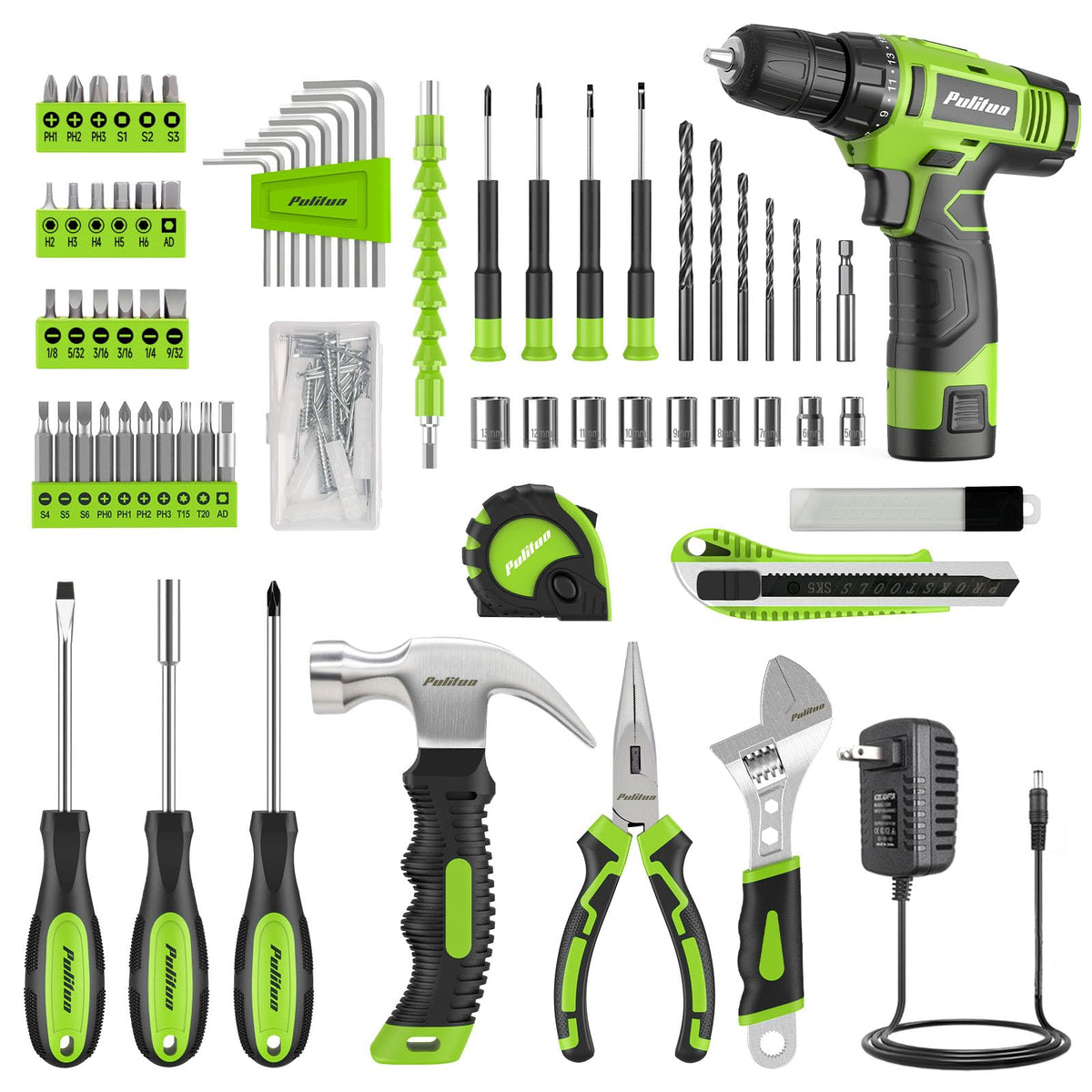 PULITUO Drill Set 149 Piece Home Tool Set with Green 12V - PULITUO Official Imagery - 4