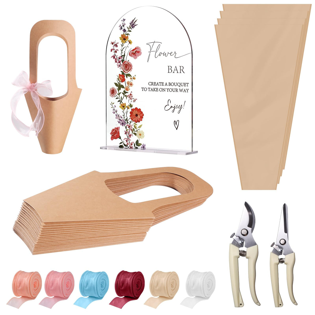 59 Pcs Flower Bar Supplies Kit Acrylic Sign Kraft Bouquet - Finanovs Official Imagery - 1