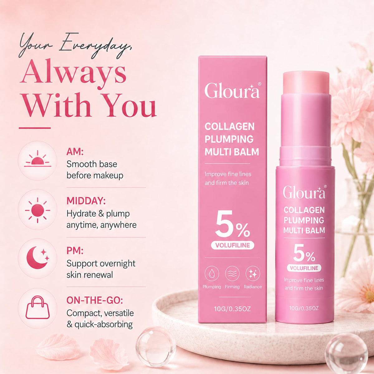 PDRN Volufiline Pink Collagen Volume Multi Balm 0 35 oz - Gloura Official Imagery - 5