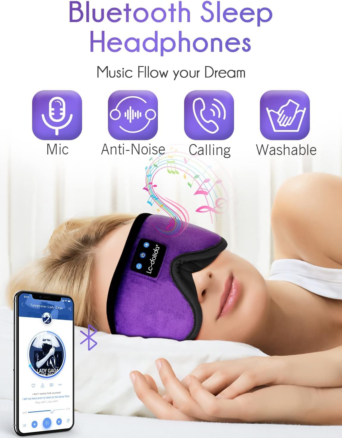 LC-dolida Sleep Headphones, Sleep Mask Bluetooth Wireless Music E by LC-dolida - Angle View 4