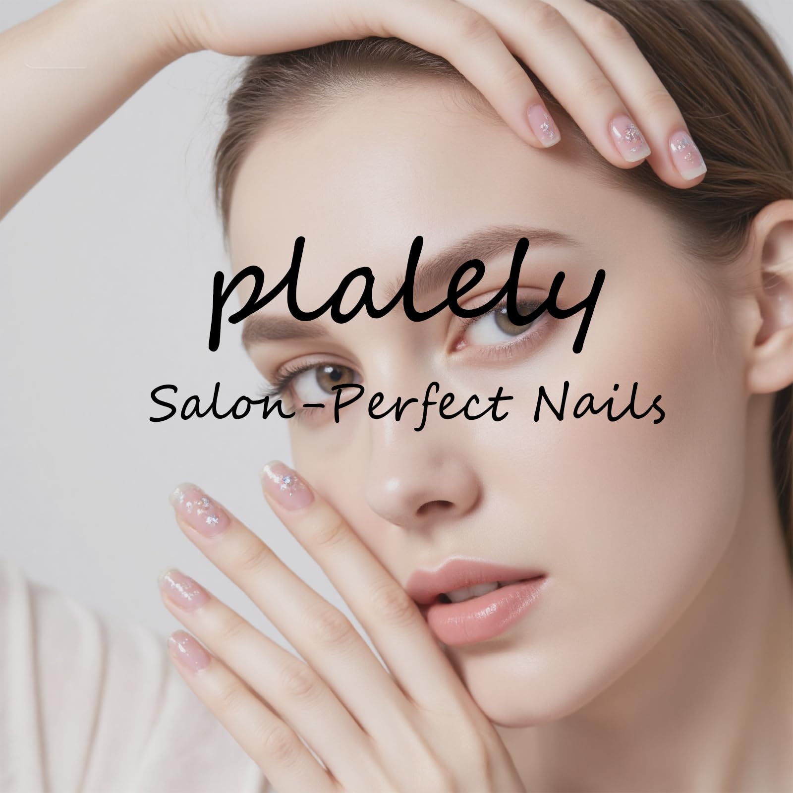 Plalely 3D flower press-on almond long false nails, set of 24 decorative nail tips with floral design.