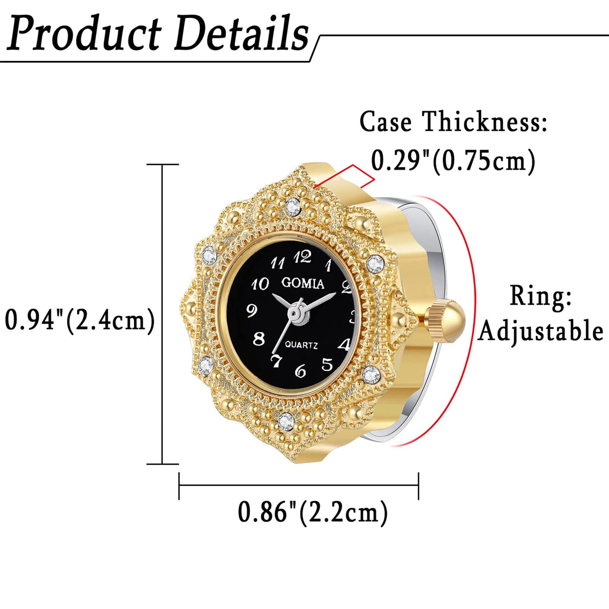 JewelryWe Novelty Finger Watch Classic Gold Silver Plated - JewelryWe Official Imagery - 5