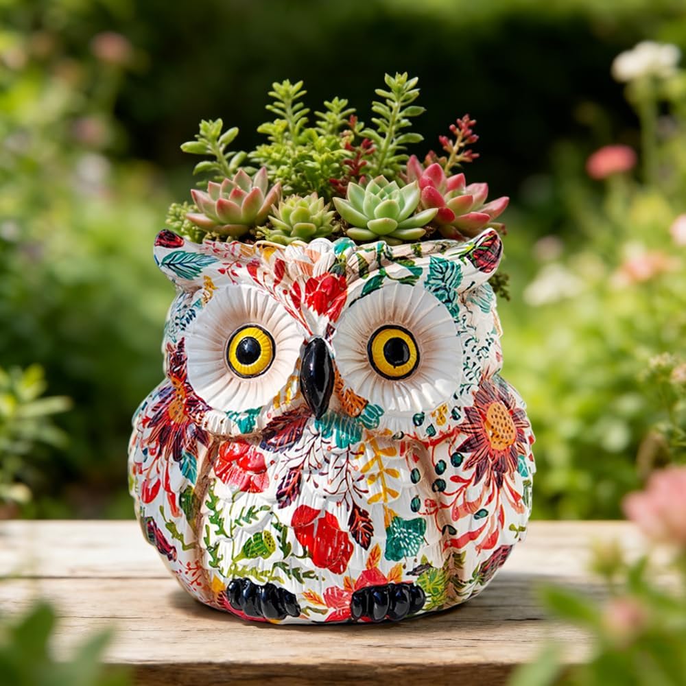Decorative owl-shaped succulent planter by LovTocTic, suitable for indoor or outdoor garden decor and funny plant display
