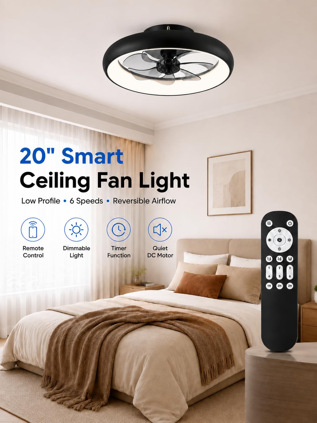Garvee 20" Modern Round Ring RGB Ceiling Fan with Lights and Remo - Garvee Official Product View 5