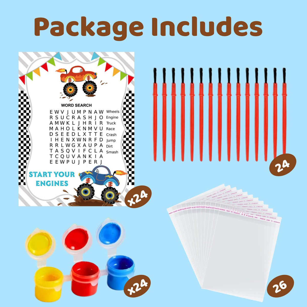 24 Pack Monster Truck Party Favors DIY Wood Painting Craft - GOGREENWOVEN Official Imagery - 5