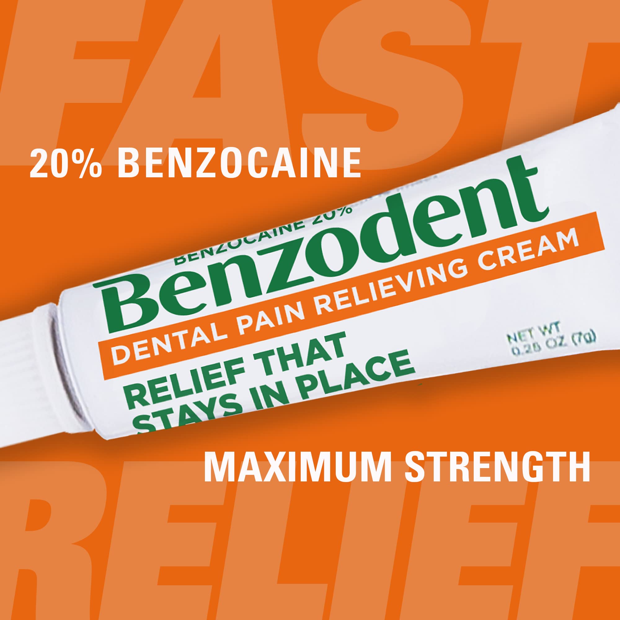 Benzodent Maximum Strength Dental and Oral Pain Relieving Cream for Dentures, Mouth Sores, and Braces, Long lasting Topical Anesthetic, 1oz
