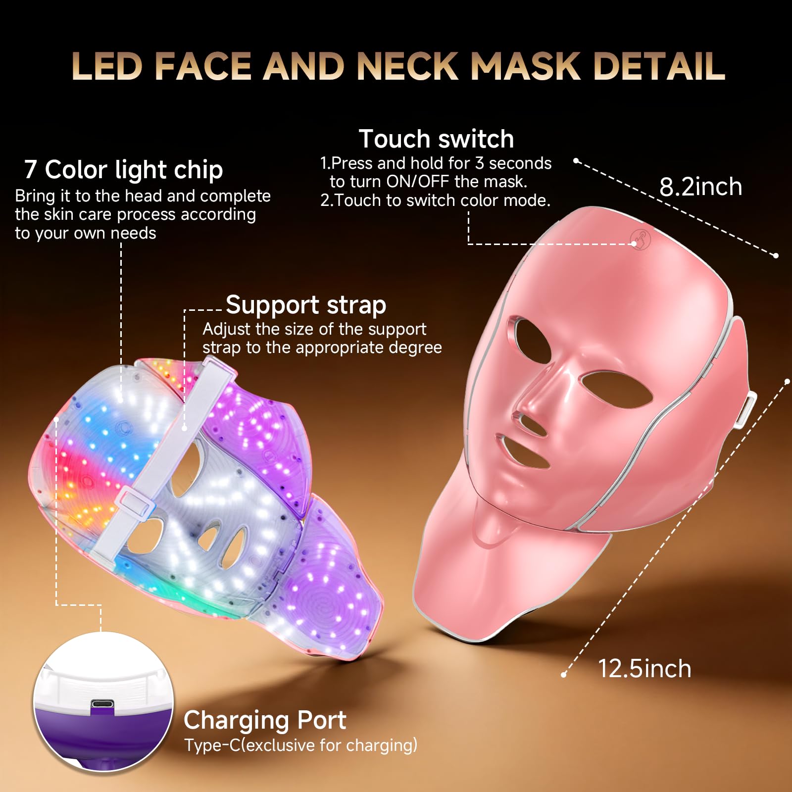 3D Red Light Therapy LED Face & Neck Mask by AIHEU