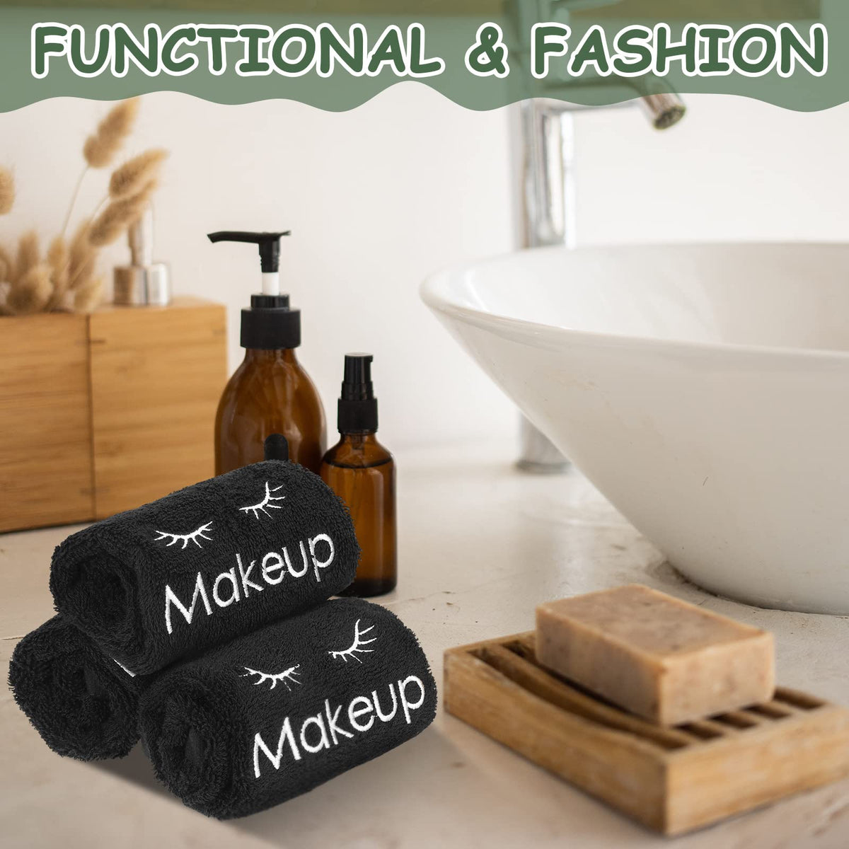 6 Pcs Black Makeup Towels Washcloths 13x13 in Face Classic - Shimeyao Official Imagery - 7