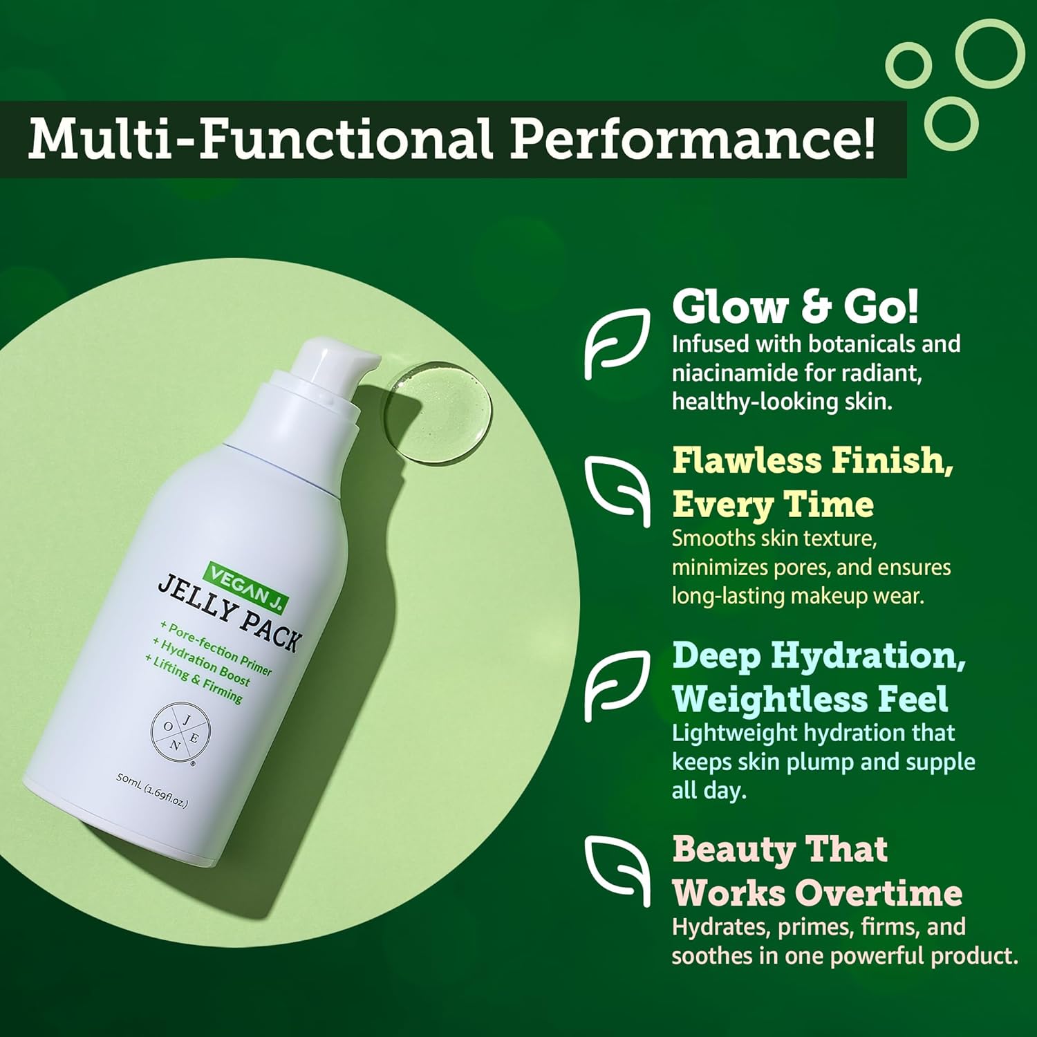 Vegan J. Vegan J Jelly Pack multi-use primer gel with niacinamide, providing firming and hydrating skin benefits.