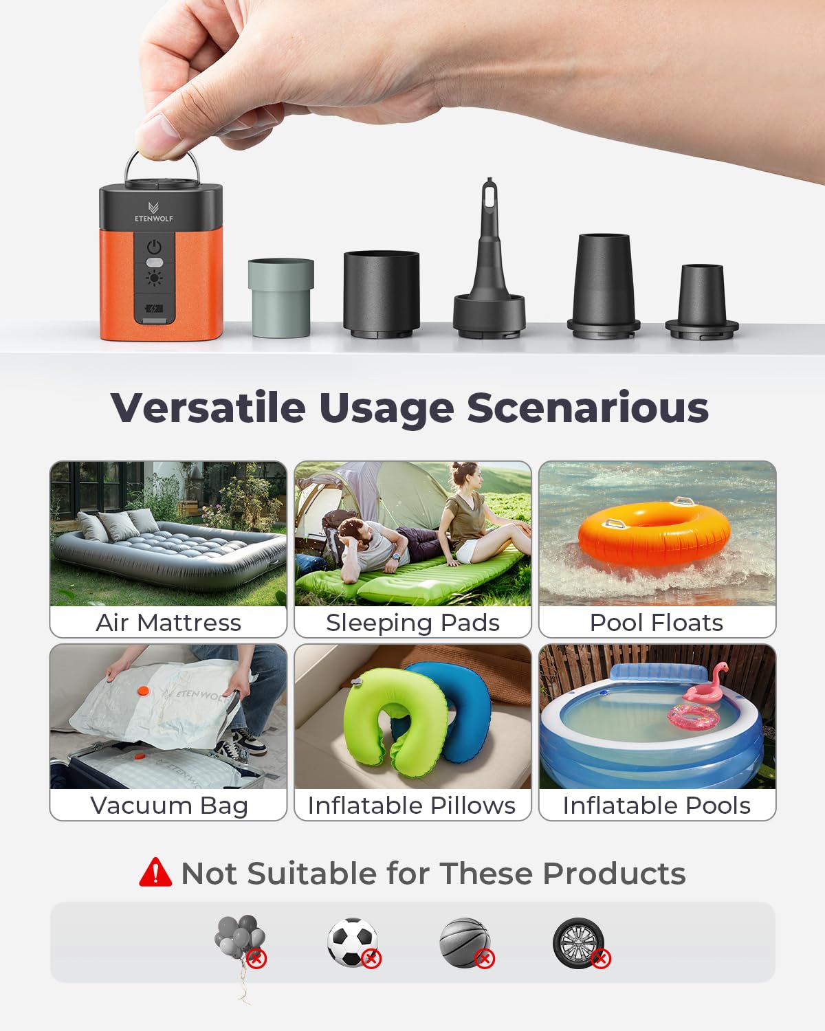 ETENWOLF AIR 3 Air Pump for Inflatables with 2600mAh Battery& Cam - ETENWOLF Official Product View 6